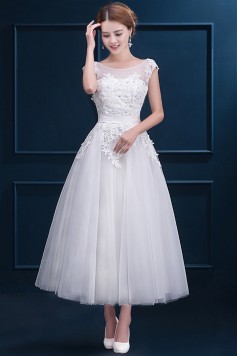 ウェディングドレス _二次会ドレス 花嫁ドレス_ ミモレ丈_ ショート W1424